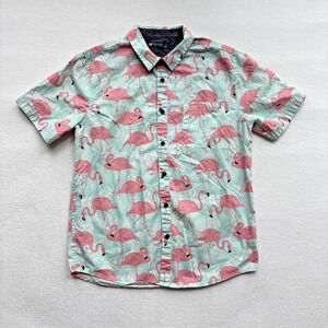 RF Brand MFG Men Medium Hawaiian Shirt Flamingo Short Sleeve Tropical